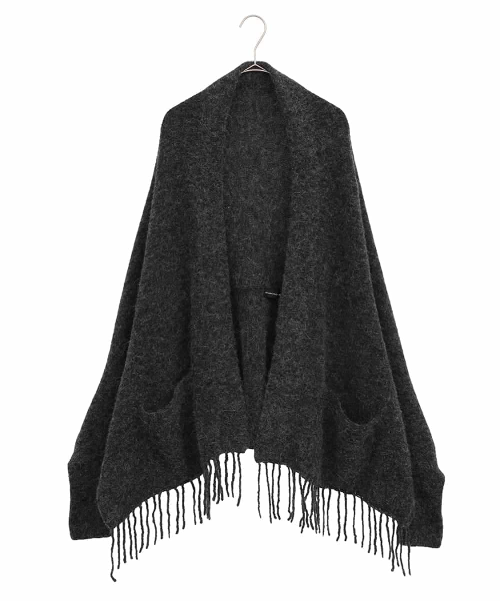 RK3CD02420 HIROKO KOSHINO(ヒロココシノ) フリンジニットストール ダークグレー
