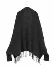 RK3CD02420 HIROKO KOSHINO(ヒロココシノ) フリンジニットストール ダークグレー