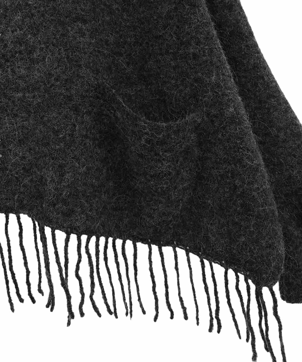 RK3CD02420 HIROKO KOSHINO(ヒロココシノ) フリンジニットストール ダークグレー