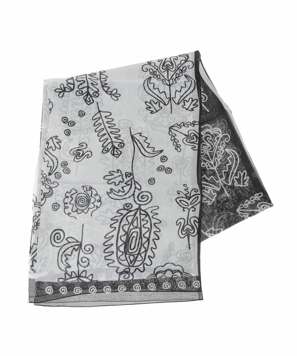 RK3FD01270 HIROKO KOSHINO(ヒロココシノ) ボタニカルプリントストール ブラック