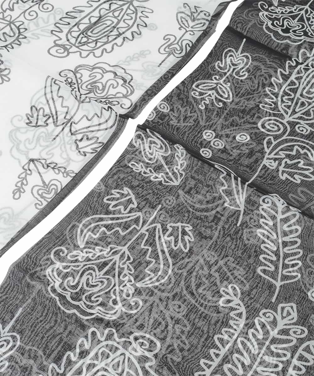 RK3FD01270 HIROKO KOSHINO(ヒロココシノ) ボタニカルプリントストール ブラック