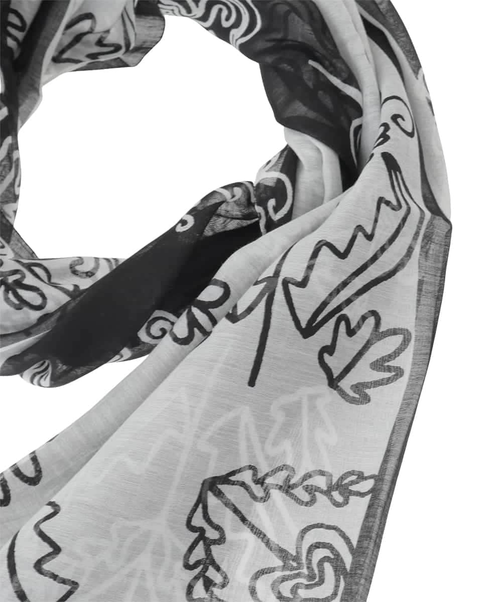 RK3FD01270 HIROKO KOSHINO(ヒロココシノ) ボタニカルプリントストール ブラック