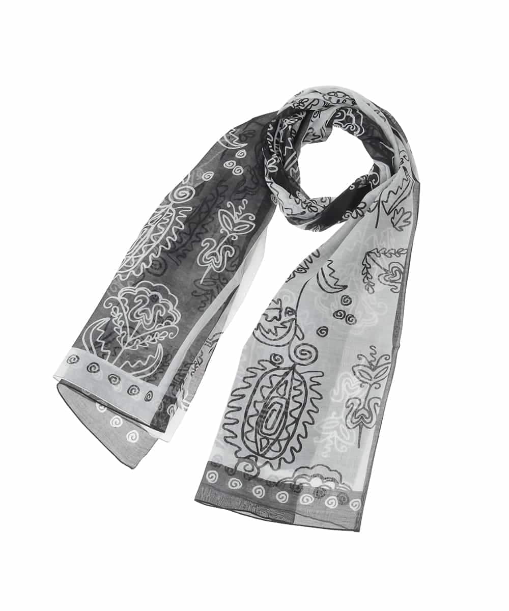 RK3FD01270 HIROKO KOSHINO(ヒロココシノ) ボタニカルプリントストール ブラック