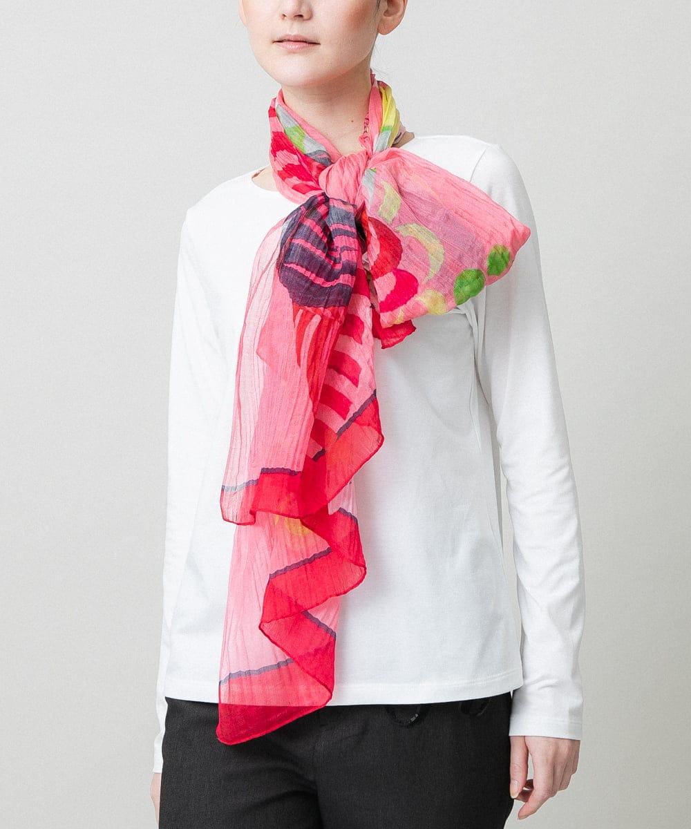 RK3FD02270 HIROKO KOSHINO(ヒロココシノ) ボタニカルフラワープリントストール ピンク