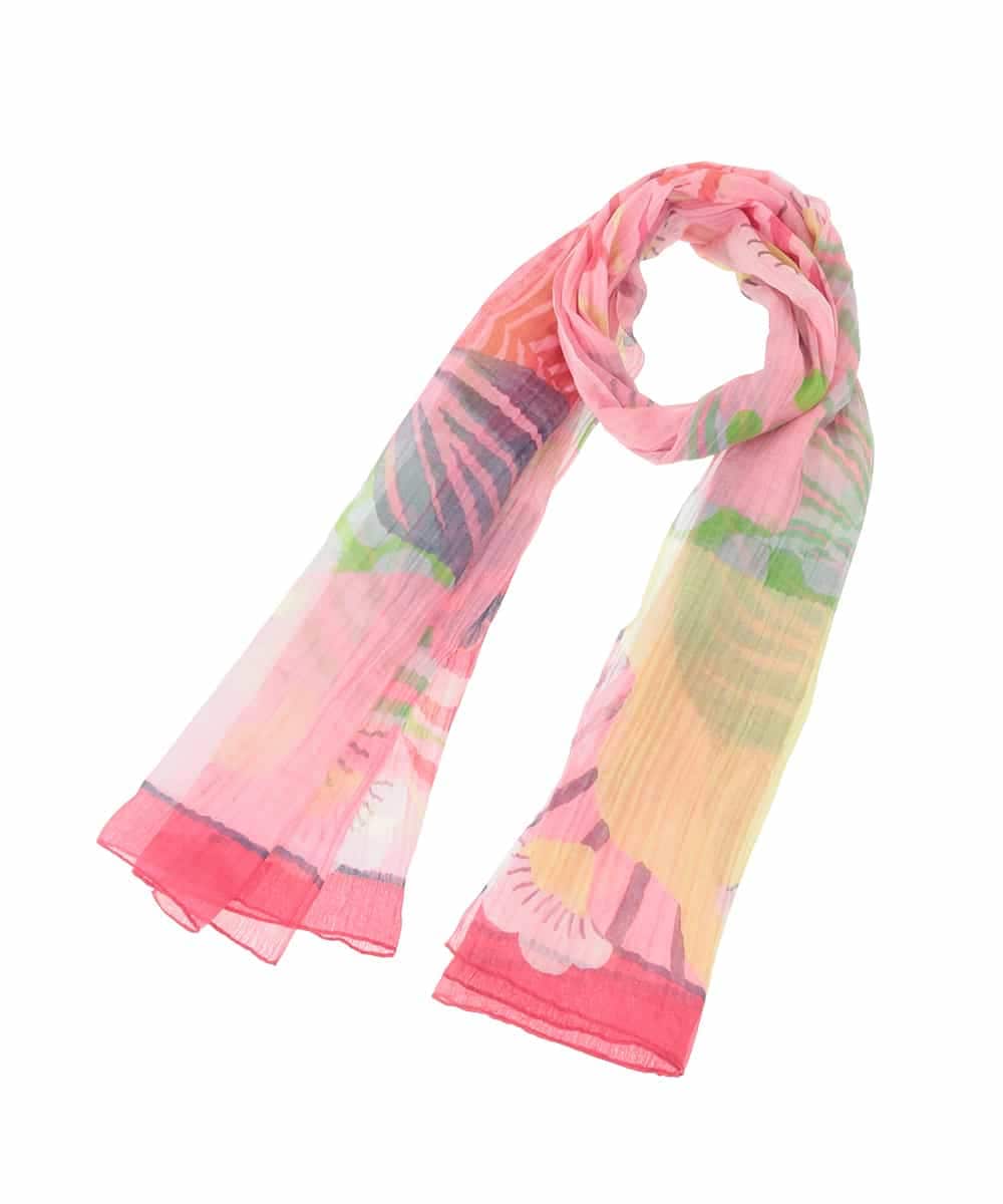 RK3FD02270 HIROKO KOSHINO(ヒロココシノ) ボタニカルフラワープリントストール ピンク