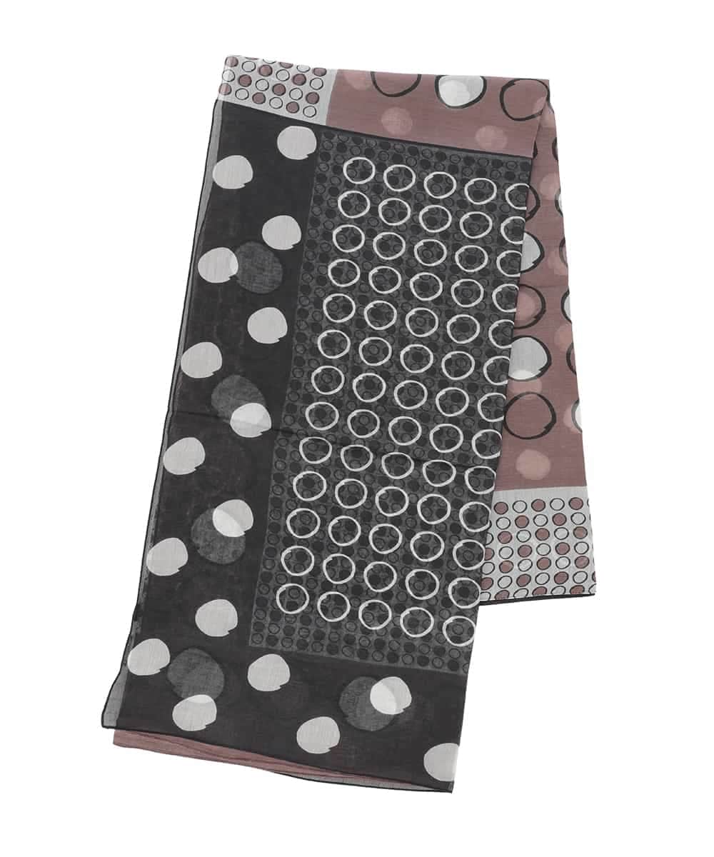 RK3GE01290 HIROKO KOSHINO(ヒロココシノ) ドットブロックプリントスカーフ ブラック