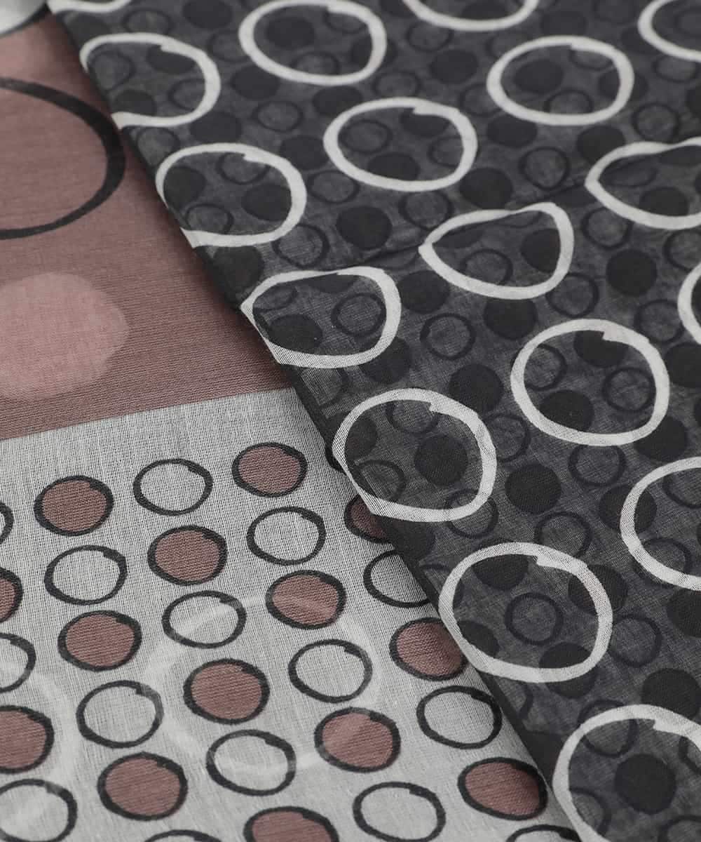 RK3GE01290 HIROKO KOSHINO(ヒロココシノ) ドットブロックプリントスカーフ ブラック