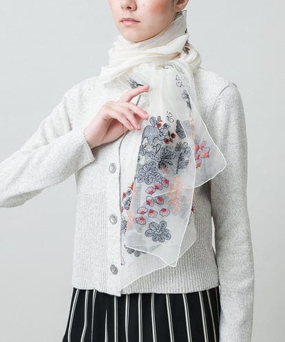 RK3GF02390 HIROKO KOSHINO オリエンタルアニマル刺繍ストール