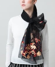 RK3GF02390 HIROKO KOSHINO(ヒロココシノ) オリエンタルアニマル刺繍ストール ブラック