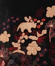 RK3GF02390 HIROKO KOSHINO(ヒロココシノ) オリエンタルアニマル刺繍ストール ブラック