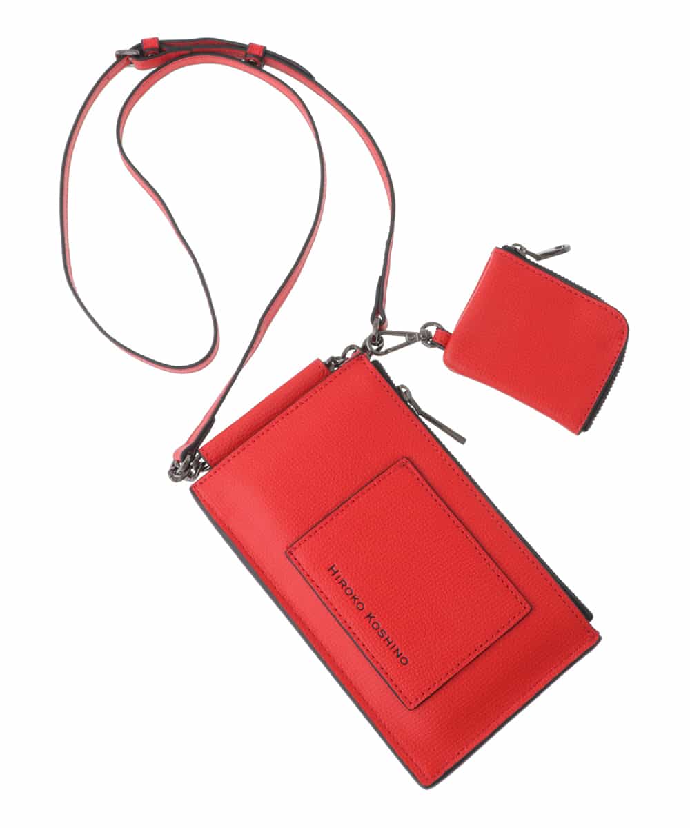 RK5JT02290 HIROKO KOSHINO(ヒロココシノ) イタリアンレザーモバイルポシェット レッド