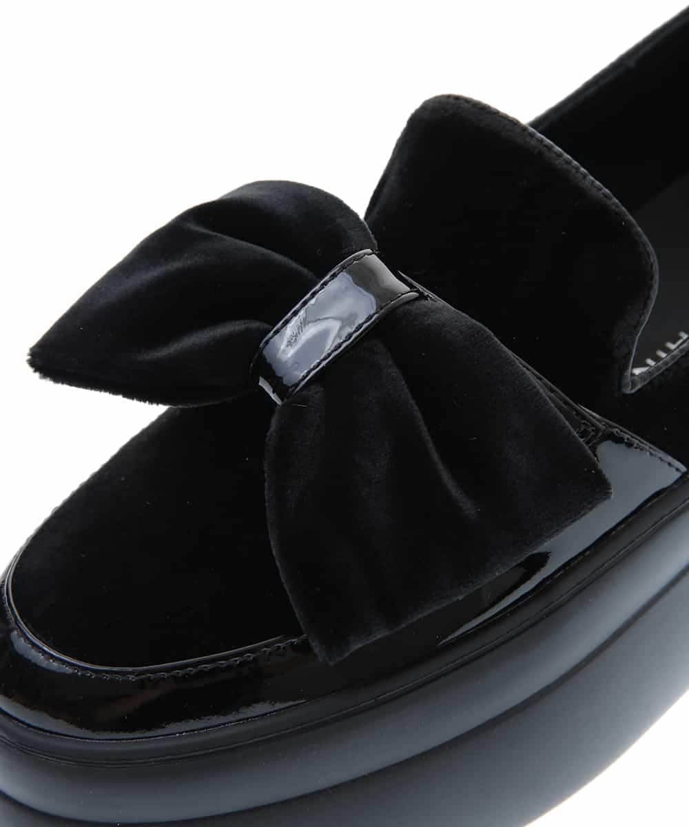 RK6AP03390 HIROKO KOSHINO(ヒロココシノ) 厚底ベルベットローファー ブラック