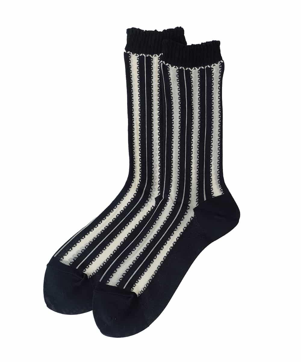 RK8ED11039 HIROKO KOSHINO(ヒロココシノ) ストライプステッチジャガードソックス /日本製/洗濯機で洗える アイボリー