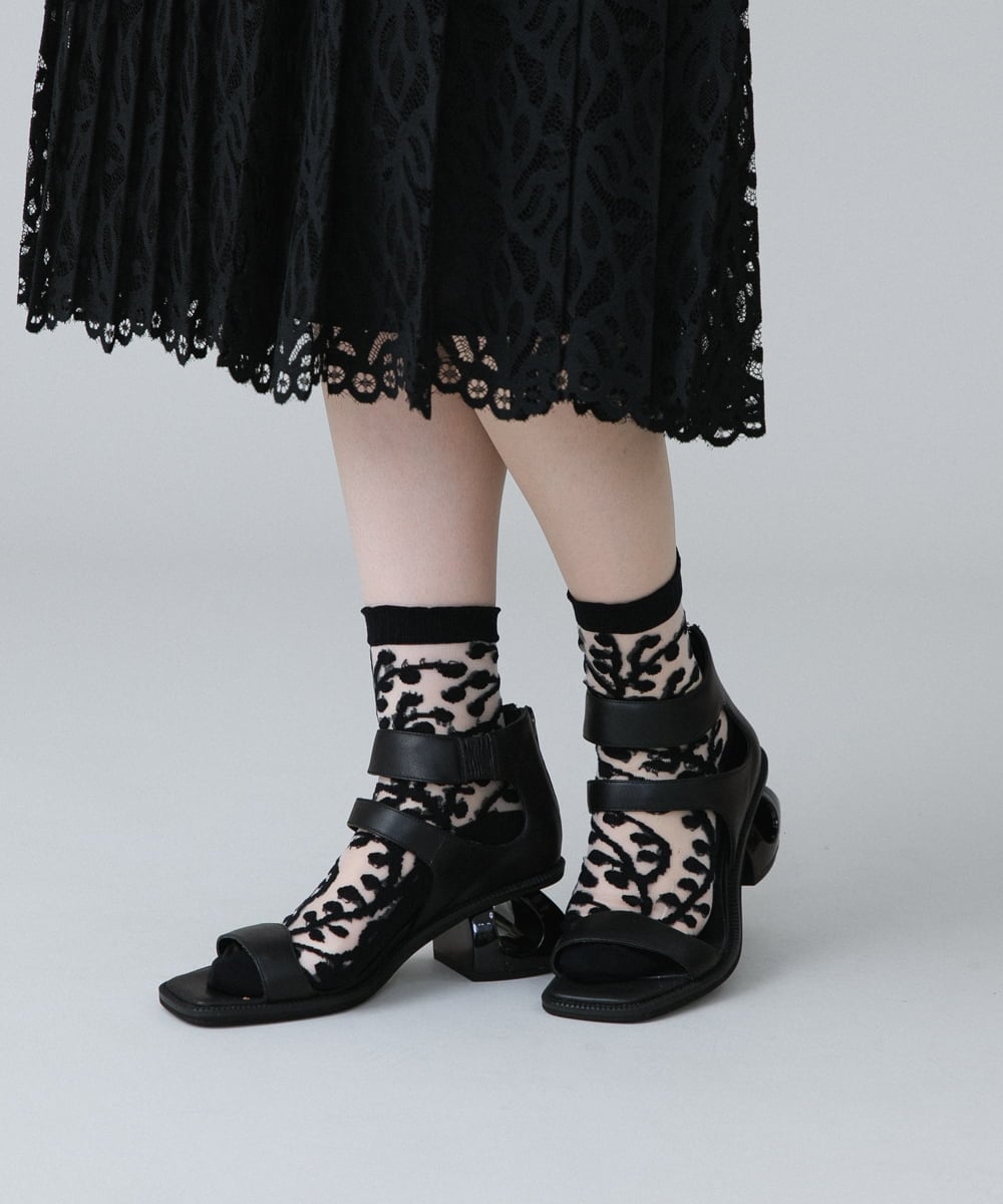 RK8EV11036 HIROKO KOSHINO(ヒロココシノ) 【日本製/洗濯機で洗える】クルクルジャカードシースルーソックス ブラックＸ透明チュール