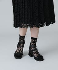 RK8EV11036 HIROKO KOSHINO(ヒロココシノ) 【日本製/洗濯機で洗える】クルクルジャカードシースルーソックス ブラックＸ透明チュール