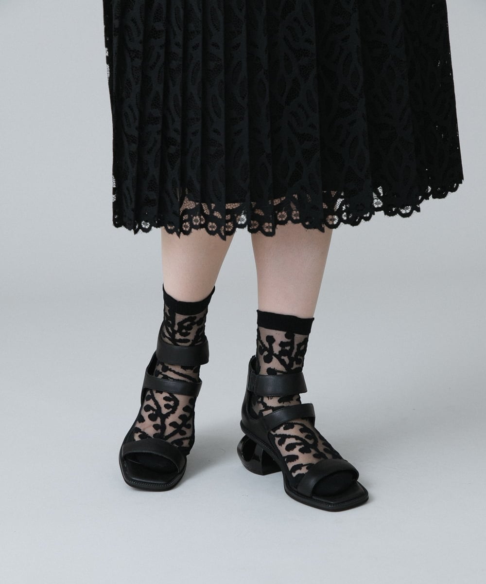 RK8EV11036 HIROKO KOSHINO(ヒロココシノ) 【日本製/洗濯機で洗える】クルクルジャカードシースルーソックス ブラックＸ透明チュール