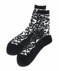 RK8EV11036 HIROKO KOSHINO(ヒロココシノ) 【日本製/洗濯機で洗える】クルクルジャカードシースルーソックス ブラックＸ透明チュール