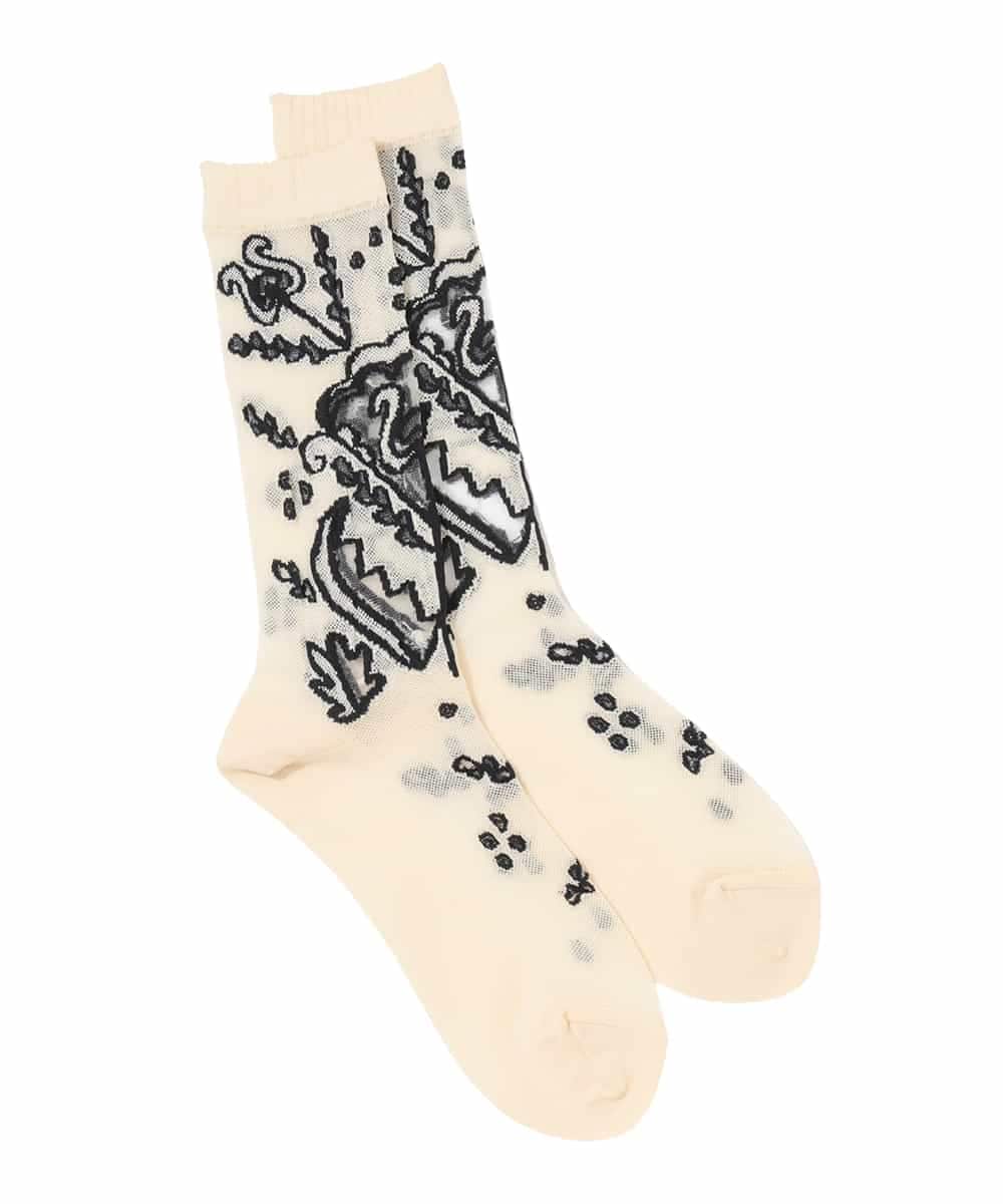 RK8FD01042 HIROKO KOSHINO(ヒロココシノ) ボタニカルメッシュソックス/日本製/洗濯機で洗える オフホワイト