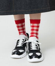 RK8GD01042 HIROKO KOSHINO(ヒロココシノ) チェックシースルーソックス /日本製/洗濯機で洗える レッド