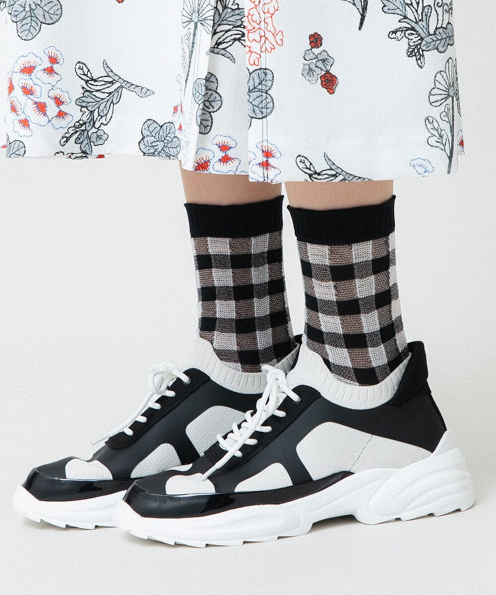 RK8GD01042 HIROKO KOSHINO(ヒロココシノ) チェックシースルーソックス /日本製/洗濯機で洗える グレー