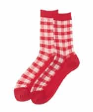 RK8GD01042 HIROKO KOSHINO(ヒロココシノ) チェックシースルーソックス /日本製/洗濯機で洗える レッド