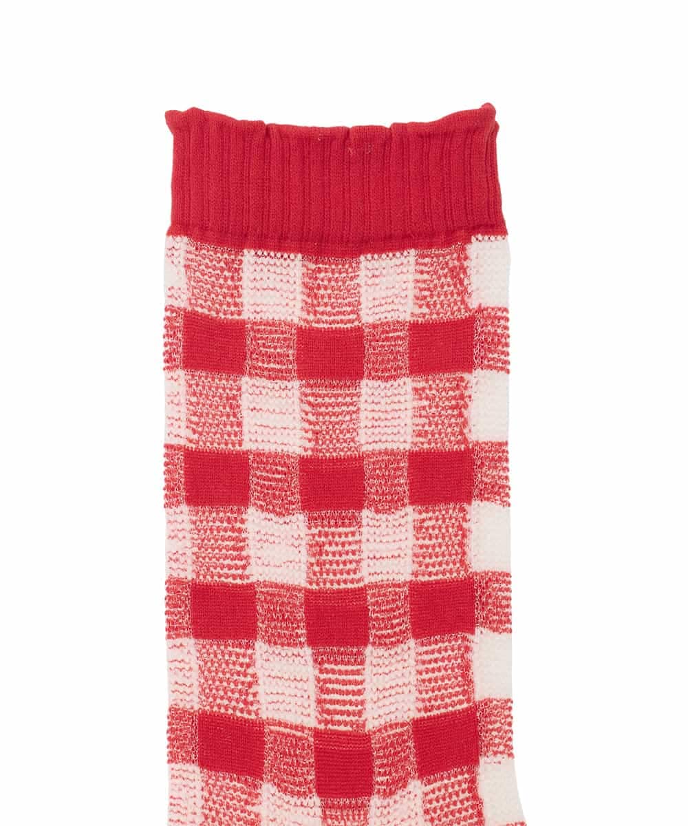 RK8GD01042 HIROKO KOSHINO(ヒロココシノ) チェックシースルーソックス /日本製/洗濯機で洗える レッド