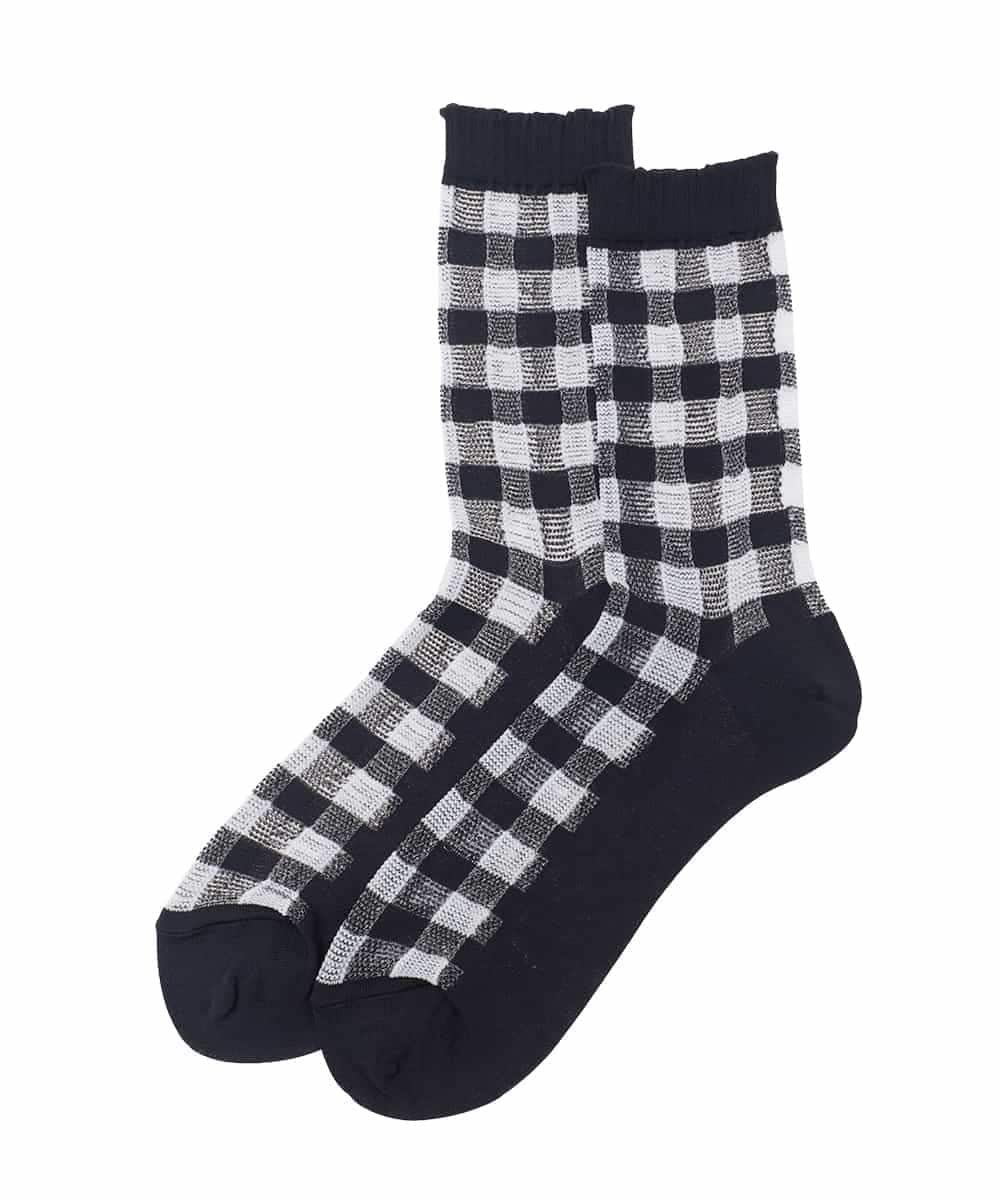 RK8GD01042 HIROKO KOSHINO(ヒロココシノ) チェックシースルーソックス /日本製/洗濯機で洗える グレー