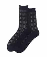 RK8GD01042 HIROKO KOSHINO(ヒロココシノ) チェックシースルーソックス /日本製/洗濯機で洗える ブラック