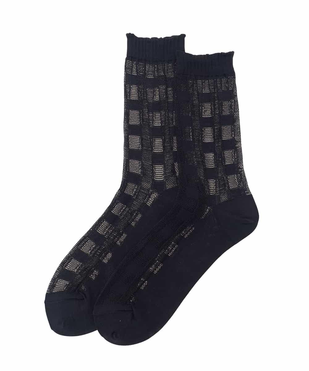 RK8GD01042 HIROKO KOSHINO(ヒロココシノ) チェックシースルーソックス /日本製/洗濯機で洗える ブラック