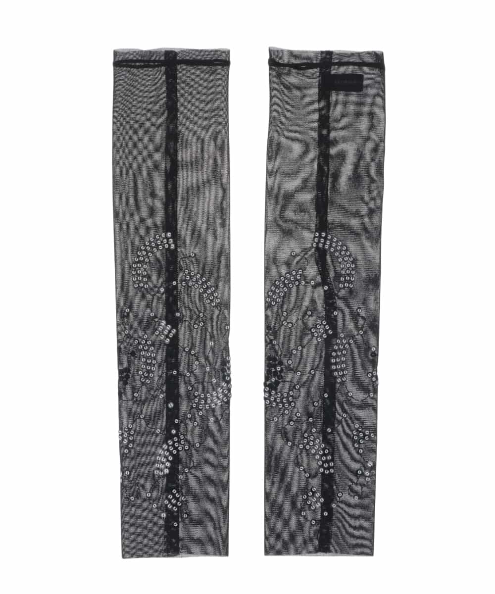 RK9EV11150 HIROKO KOSHINO(ヒロココシノ) 【日本製/洗える】スパンコール刺繍チュールアームカバー ブラック