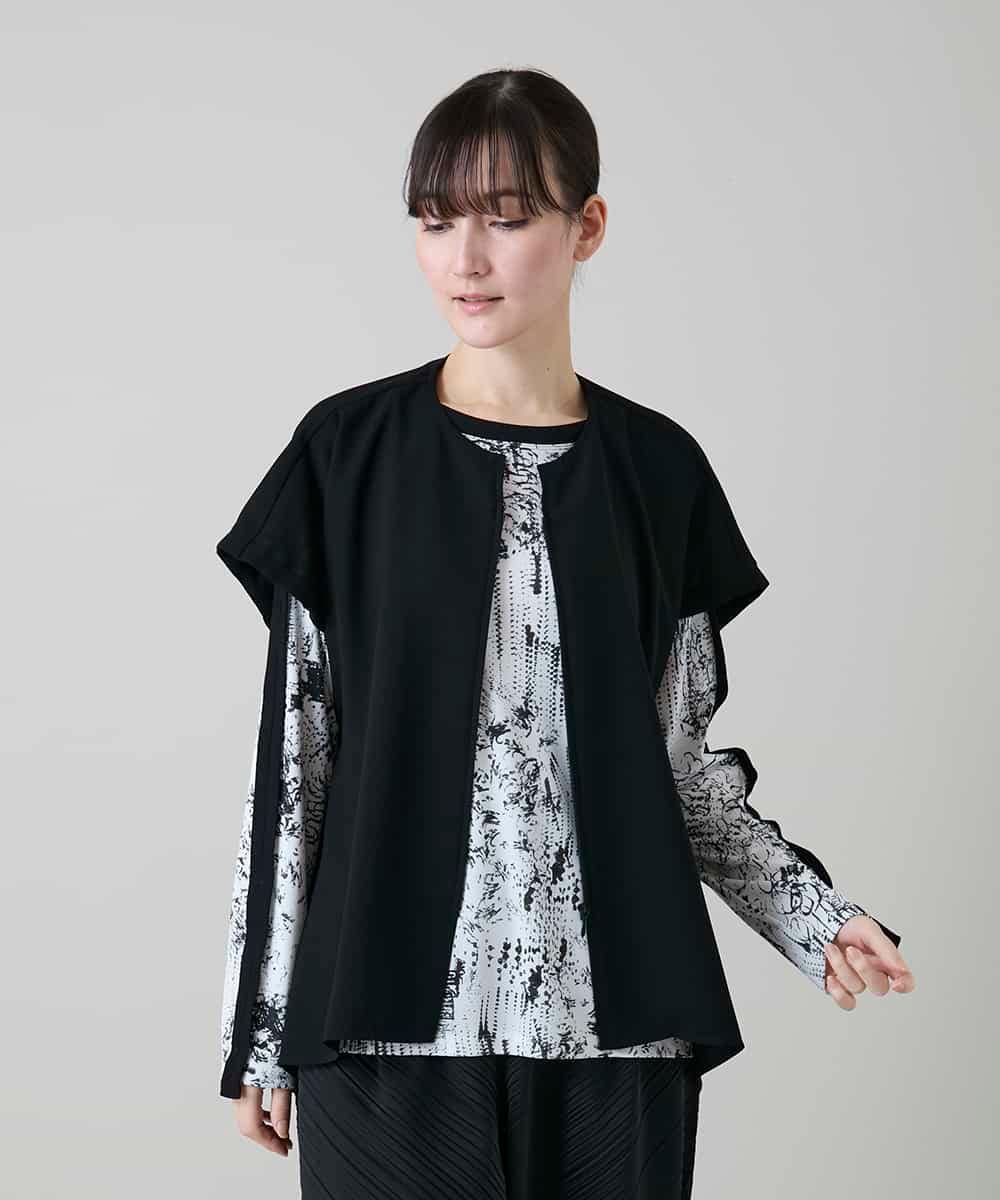 RKBGD01390 HIROKO KOSHINO(ヒロココシノ) ギャザースリーブジレ/日本製/洗える ブラック