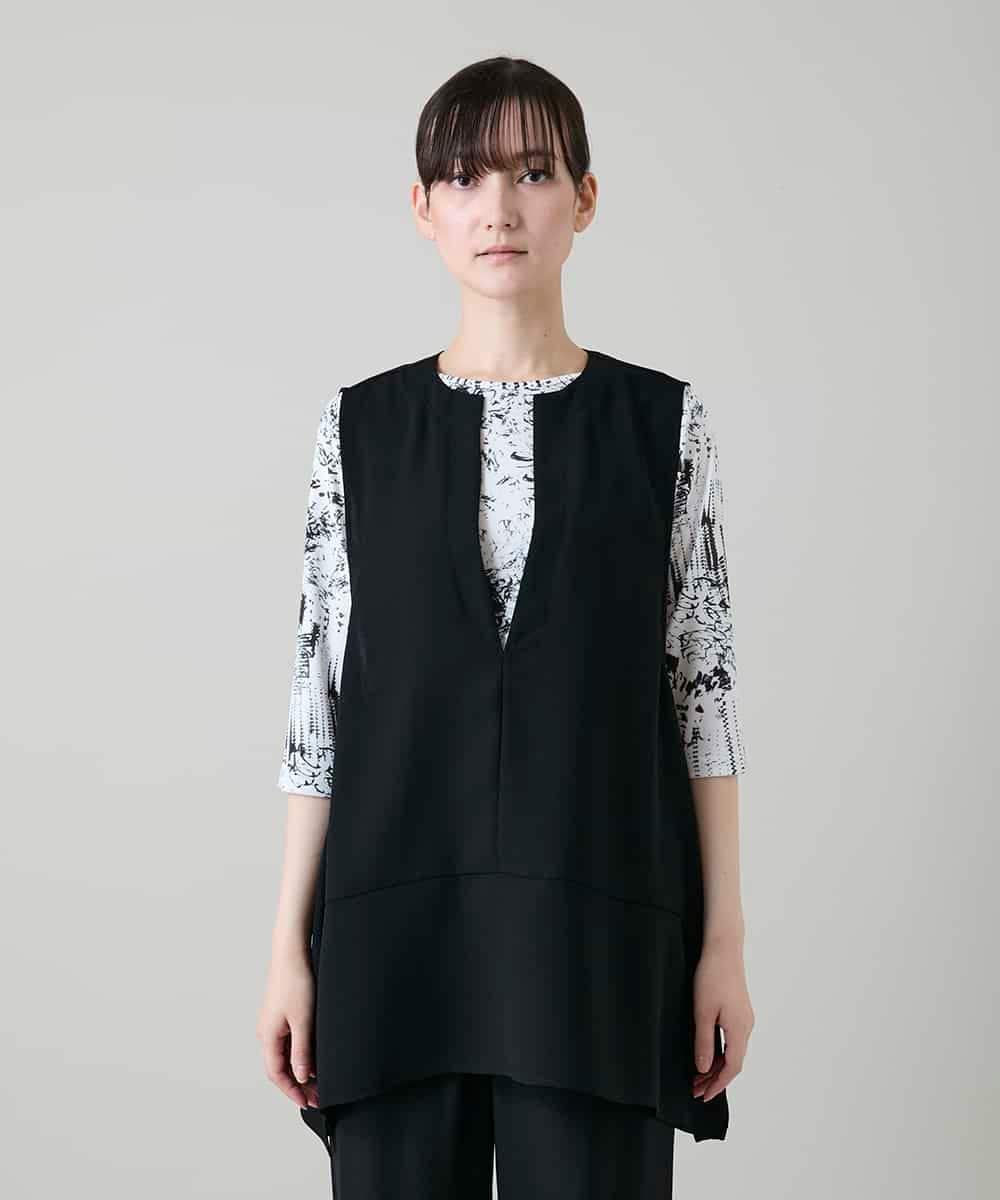 RKBGF01330 HIROKO KOSHINO(ヒロココシノ) Vカットデザインジレ/日本製/洗える ブラック