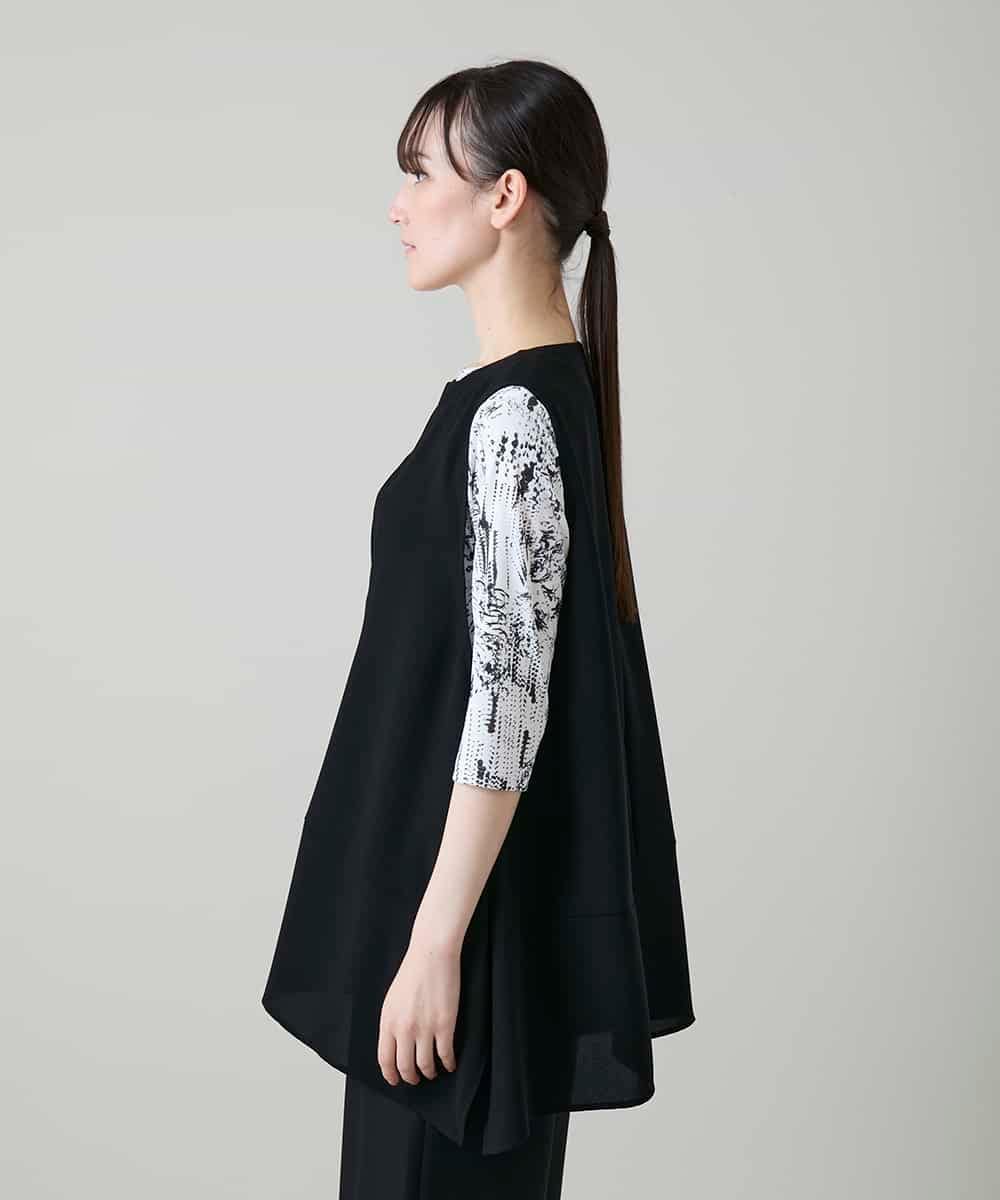 RKBGF01330 HIROKO KOSHINO(ヒロココシノ) Vカットデザインジレ/日本製/洗える ブラック