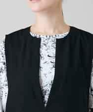 RKBGF01330 HIROKO KOSHINO(ヒロココシノ) Vカットデザインジレ/日本製/洗える ブラック