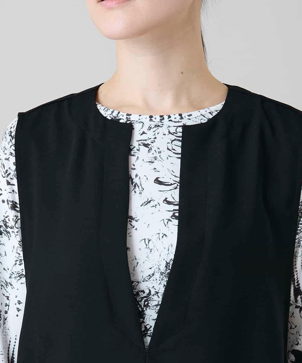 RKBGF01330 HIROKO KOSHINO(ヒロココシノ) Vカットデザインジレ/日本製/洗える ブラック