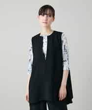 RKBGF01330 HIROKO KOSHINO(ヒロココシノ) Vカットデザインジレ/日本製/洗える ブラック