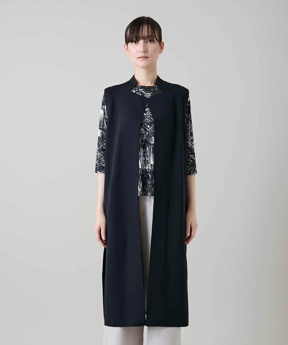 RKBGF02390 HIROKO KOSHINO(ヒロココシノ) 【WEB/京王百貨店新宿店限定】カットラペルジャージーロングジレ/日本製/洗える ブラック