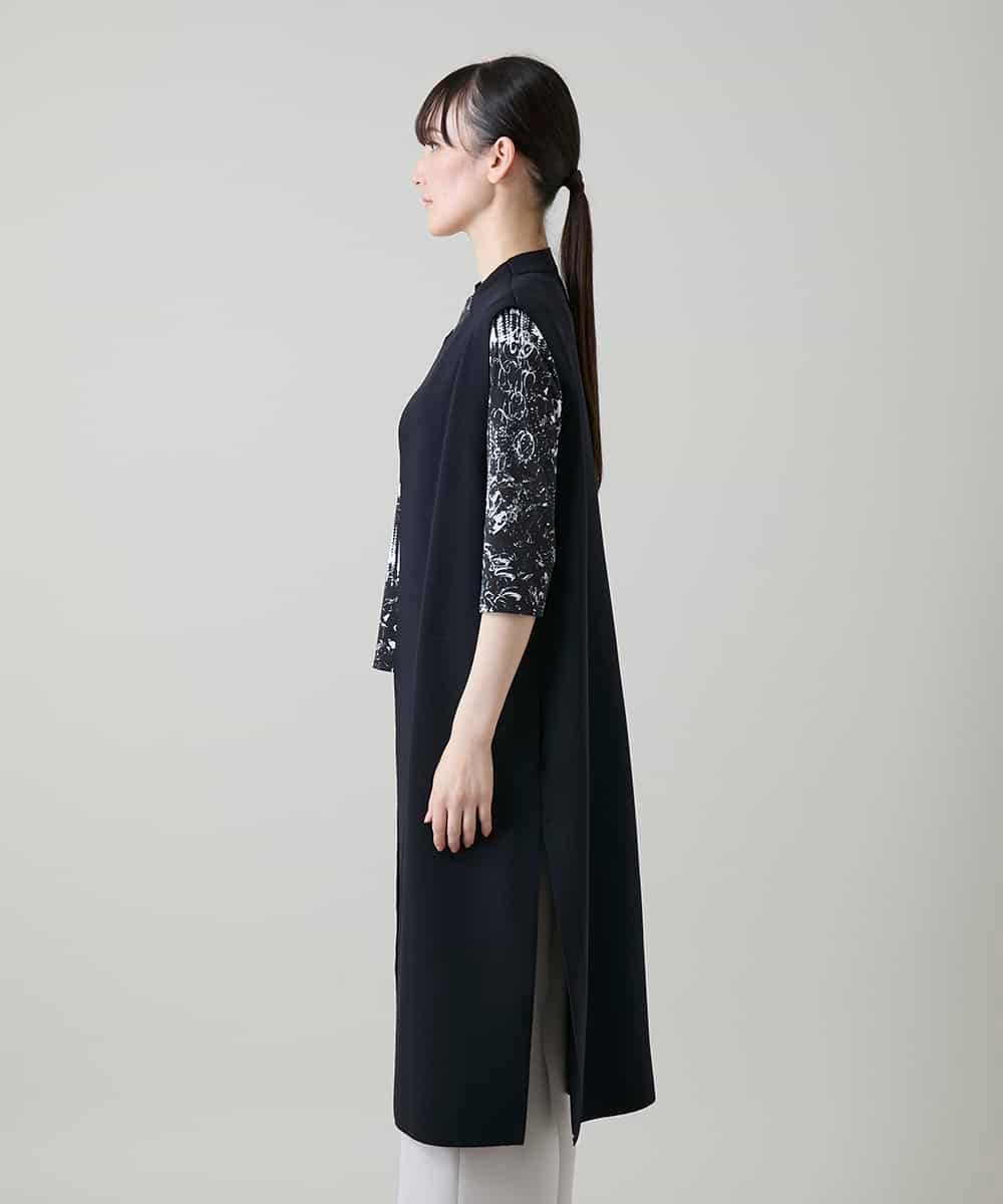 RKBGF02390 HIROKO KOSHINO(ヒロココシノ) 【WEB/京王百貨店新宿店限定】カットラペルジャージーロングジレ/日本製/洗える ブラック
