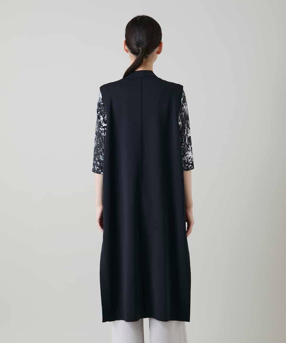 RKBGF02390 HIROKO KOSHINO(ヒロココシノ) 【WEB/京王百貨店新宿店限定】カットラペルジャージーロングジレ/日本製/洗える ブラック