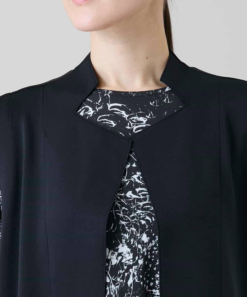 RKBGF02390 HIROKO KOSHINO(ヒロココシノ) 【WEB/京王百貨店新宿店限定】カットラペルジャージーロングジレ/日本製/洗える ブラック