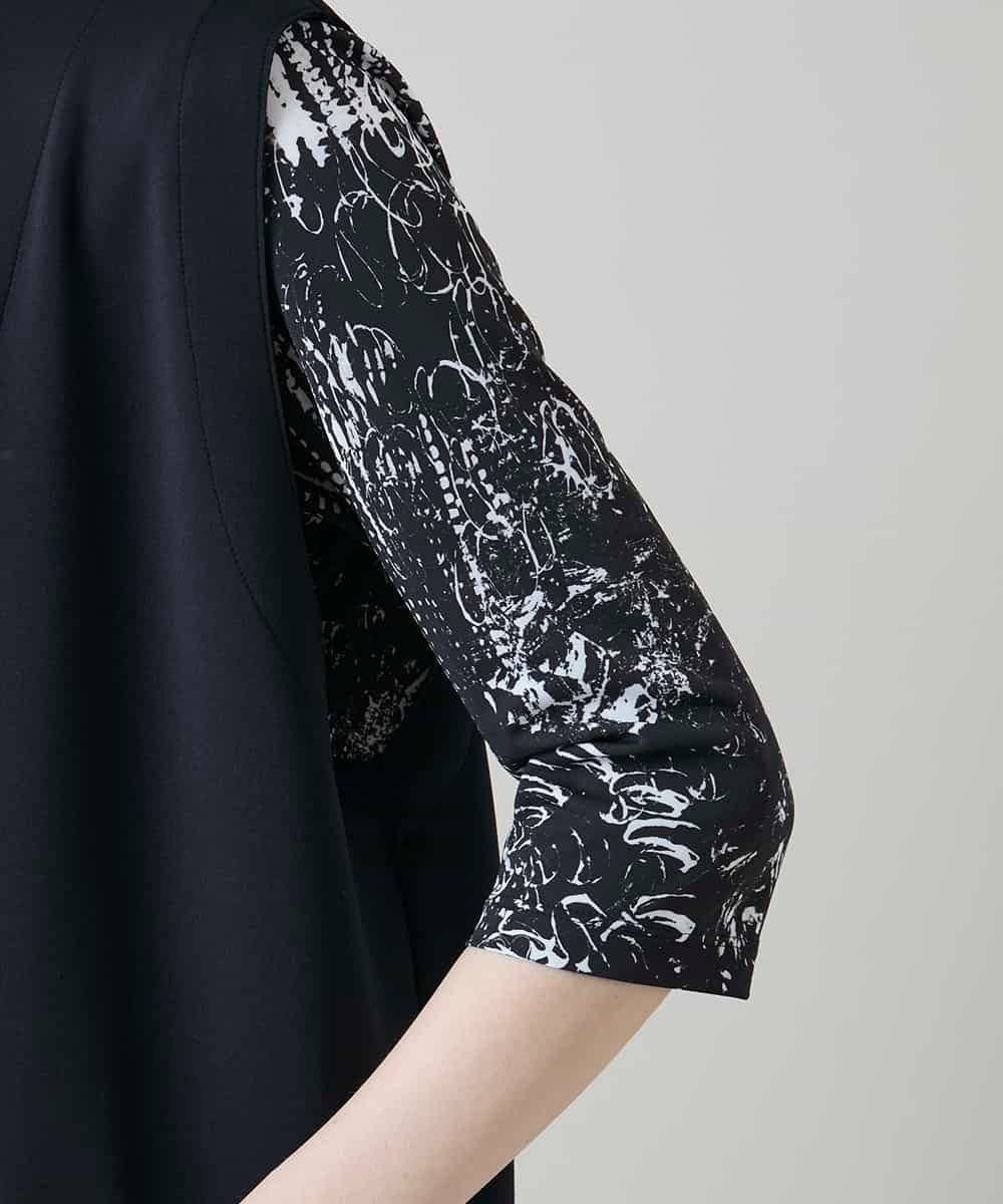 RKBGF02390 HIROKO KOSHINO(ヒロココシノ) 【WEB/京王百貨店新宿店限定】カットラペルジャージーロングジレ/日本製/洗える ブラック