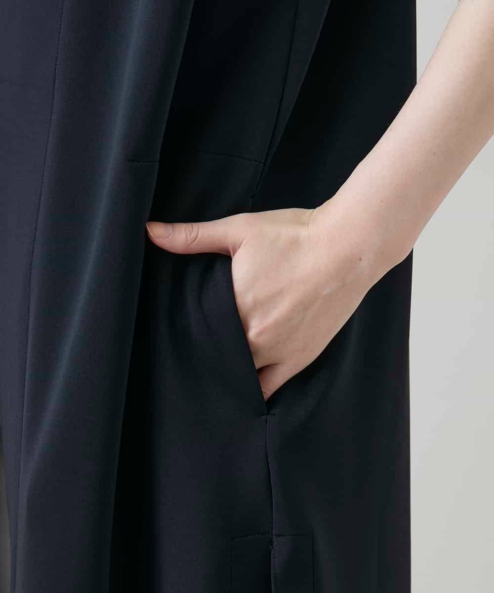 RKBGF02390 HIROKO KOSHINO(ヒロココシノ) 【WEB/京王百貨店新宿店限定】カットラペルジャージーロングジレ/日本製/洗える ブラック