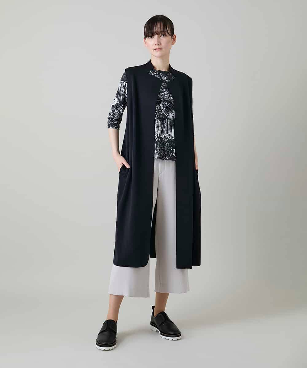 RKBGF02390 HIROKO KOSHINO(ヒロココシノ) 【WEB/京王百貨店新宿店限定】カットラペルジャージーロングジレ/日本製/洗える ブラック