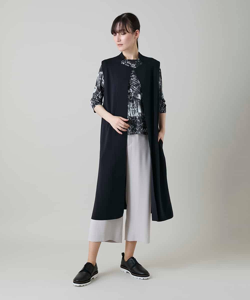 RKBGF02390 HIROKO KOSHINO(ヒロココシノ) 【WEB/京王百貨店新宿店限定】カットラペルジャージーロングジレ/日本製/洗える ブラック