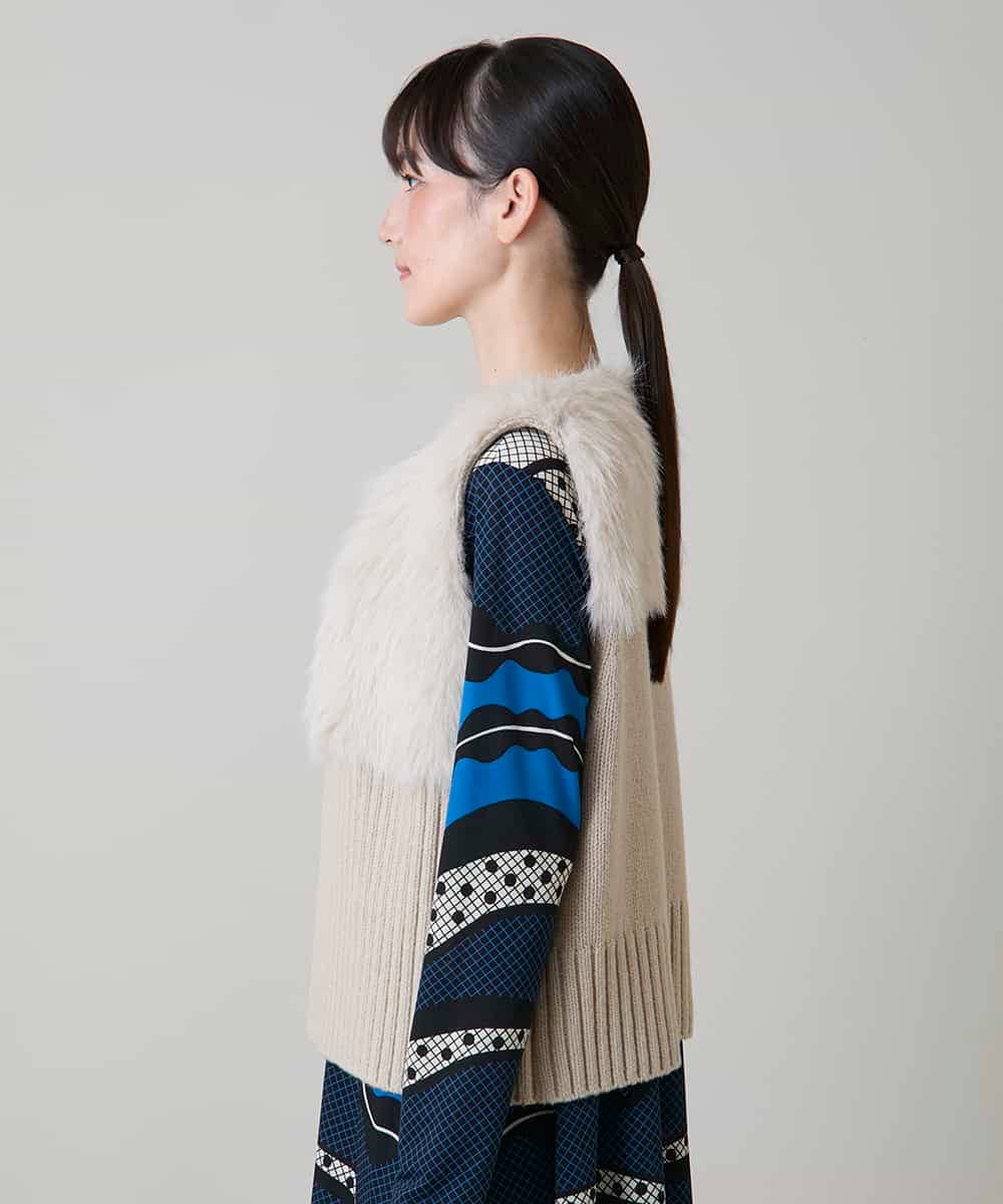 RKBLD02450 HIROKO KOSHINO(ヒロココシノ) ファーニットデザインジレ オフホワイト