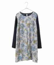 RLBDS27310 HIROKO BIS GRANDE(ヒロコ ビス グランデ) 【洗える】フロントタック花束柄プリントチュニックブラウス ライトブルー
