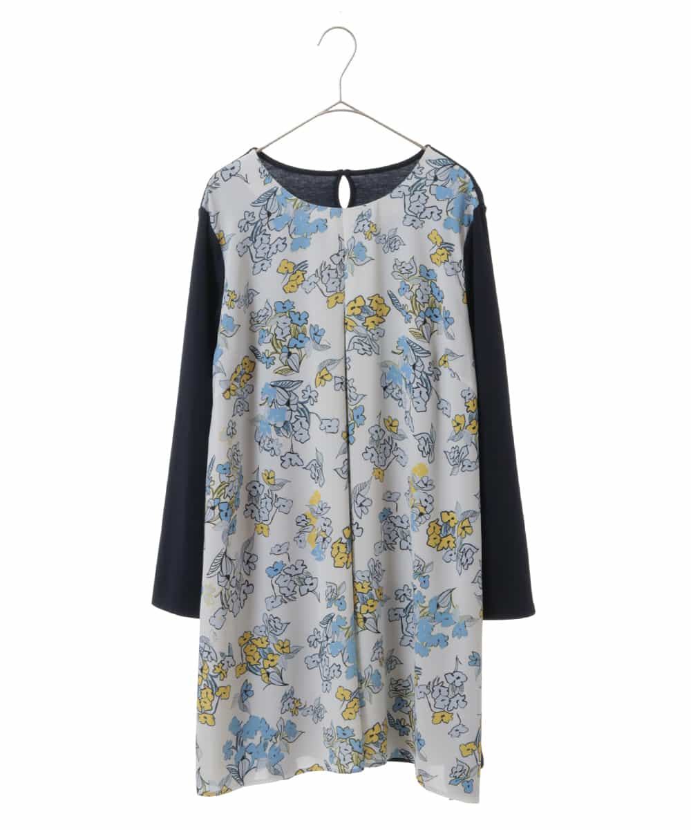 RLBDS27310 HIROKO BIS GRANDE(ヒロコ ビス グランデ) 【洗える】フロントタック花束柄プリントチュニックブラウス ライトブルー