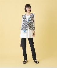 RLBED15290 HIROKO BIS GRANDE(ヒロコ ビス グランデ) 【大きいサイズ】ストライプショートジレ /洗える ネイビー