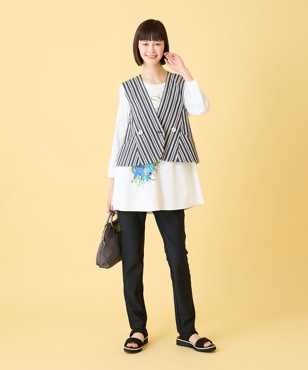 RLBED15290 HIROKO BIS GRANDE(ヒロコ ビス グランデ) 【大きいサイズ】ストライプショートジレ /洗える ネイビー