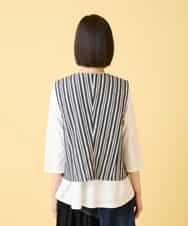 RLBED15290 HIROKO BIS GRANDE(ヒロコ ビス グランデ) 【大きいサイズ】ストライプショートジレ /洗える ネイビー